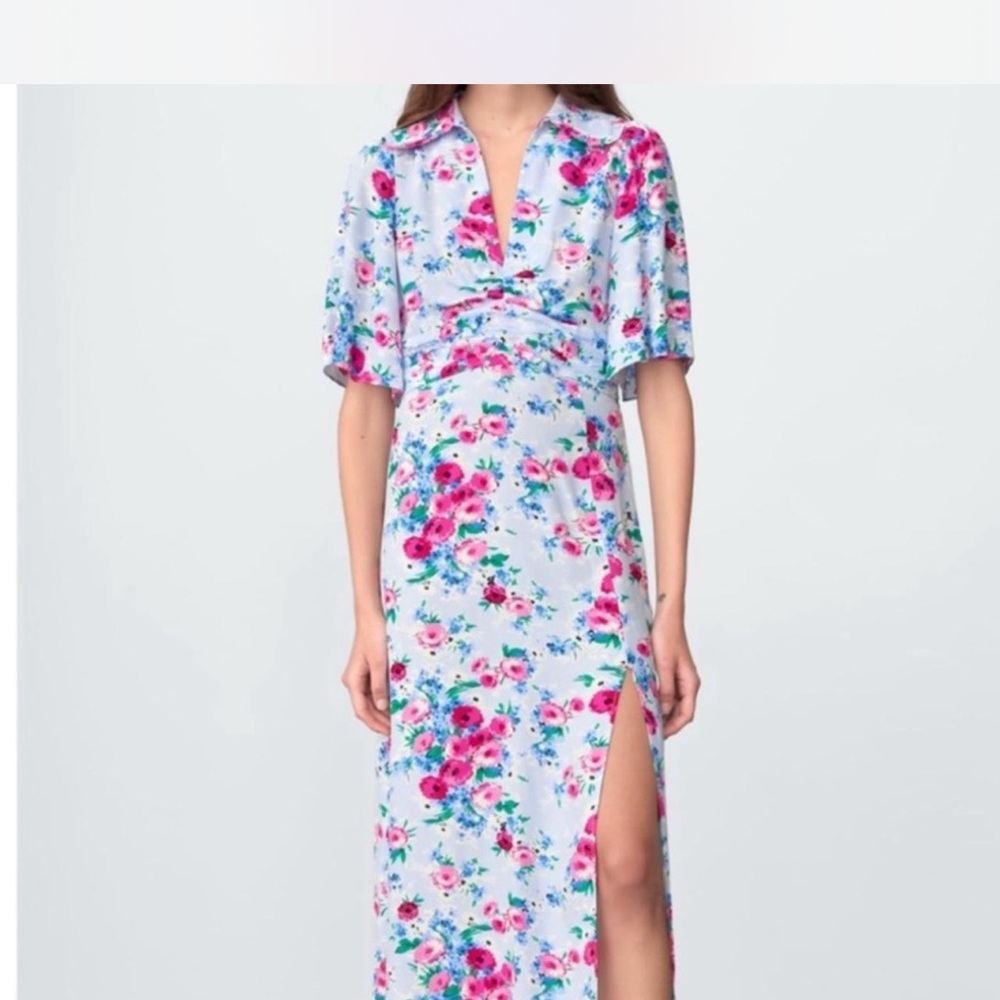 Zara Floral Maxi Dress in Blue and Pink